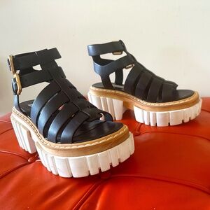 Stella McCartney Black Emilie Gladiator Vegan Leather Heeled Sandals Size 37UK